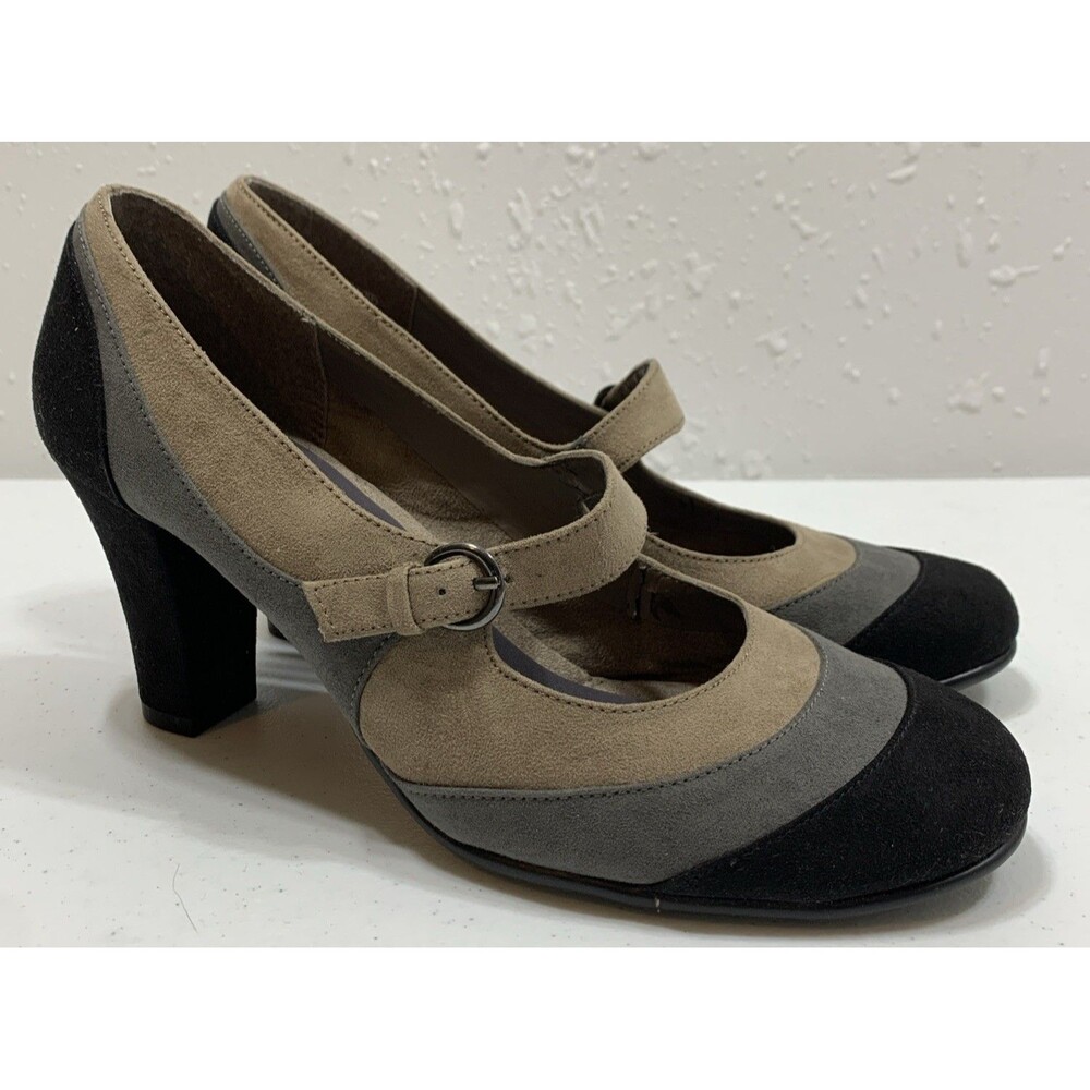 Aerosoles Mary Jane Pumps 10 Tan Gray Black Tri Tone